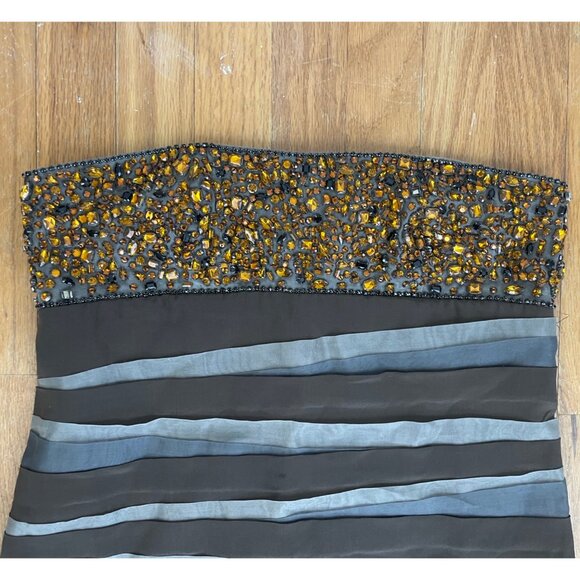 Alice + Olivia Dress Silk Jewel Embellished Strapless Size 6 Gray Bronze  Short - Picture 2 of 4